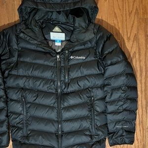 Columbia OMNI-HEAT Mens Size S Black Goose Down/Feather Windbreaker Hood Jacket